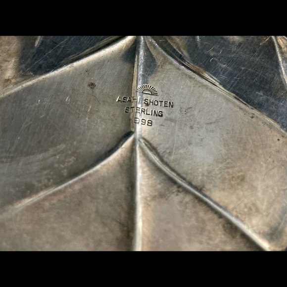 Sterling Art Deco Leaf Dish Tray *RARE* 998 Silver Japanese Vintage Asahi Shoten - Picture 6 of 9